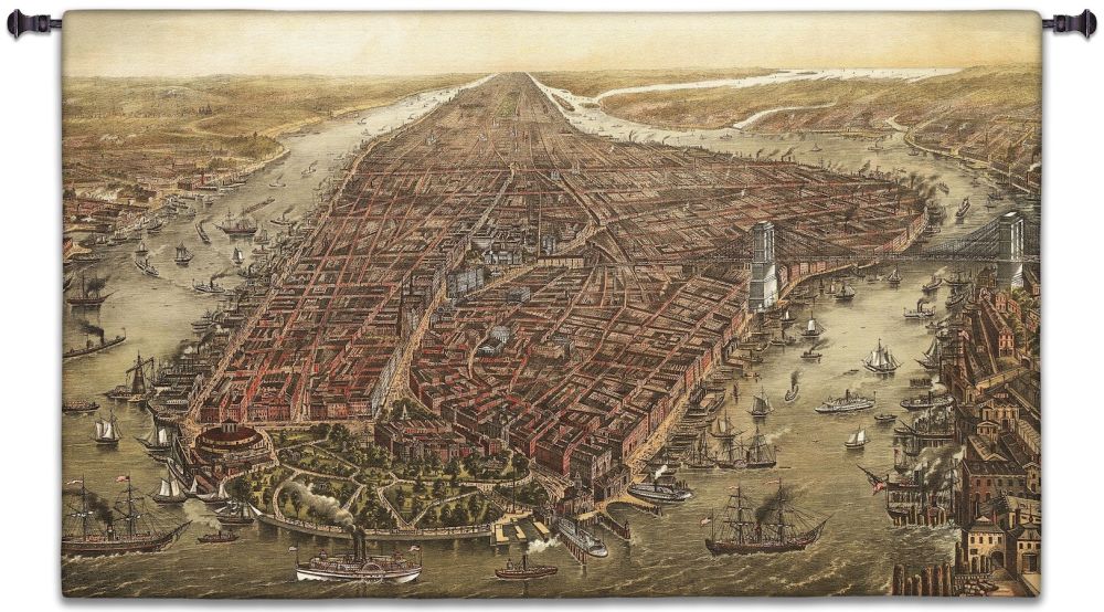 New York City in 1873 Wall Tapestry New York City Manhattan Antique Vintage Map East River Hudson