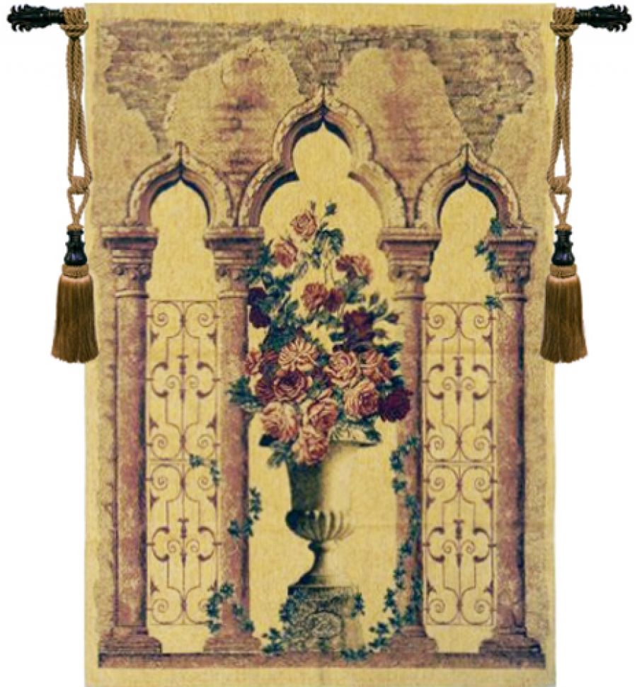 Floral Urn with Columns Belgian Wall Tapestry cream, greek, roman, tapestries, tapestrys, hangings, and, the