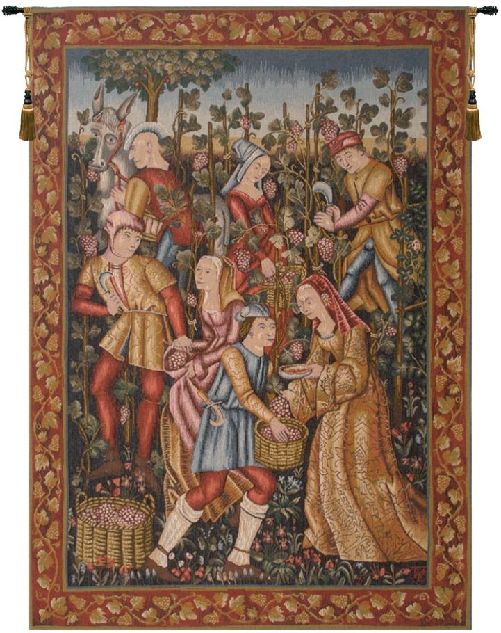 Grape Harvest Wine French Wall Tapestry W-489, 40-49Incheswide, 44W, 50-59Inchestall, 58H, Art, Cotton, Europe, European, Famous, France, French, Grande, Grape, Grapes, Hanging, Harvest, International, Medieval, Old, Olde, Red, Tapastry, Tapestries, Tapestry, Tapistry, Vendange, Vendanges, Vendage, Vendages, Tardive, Late, Harvest, Vertical, Vintage, Wall, Wine, World, Woven, Bestseller, Frenchwoven, Europeanwoven, tapestries, tapestrys, hangings, and, the, wool, Renaissance, rennaisance, rennaissance, renaisance, renassance, renaissanse