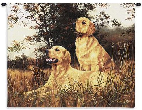 Golden Retrievers Wall Tapestry C-1128, 10-29Inchestall, 1128-Wh, 1128C, 1128Wh, 26H, 30-39Incheswide, 34W, Animal, Brown, Carolina, USAwoven, Dogs, Dowel, Golden, Horizontal, Retrievers, Tapestry, Wall, Wood, tapestries, tapestrys, hangings, and, the