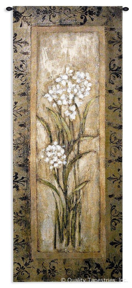 Paperwhite I Wall Tapestry C-1386, 10-29Incheswide, 1386-Wh, 1386C, 1386Wh, 22W, 50-59Inchestall, 53H, Beige, Brown, Carolina, USAwoven, Floral, Group, I, Paperwhite, Tapestry, Vertical, Wall, tapestries, tapestrys, hangings, and, the