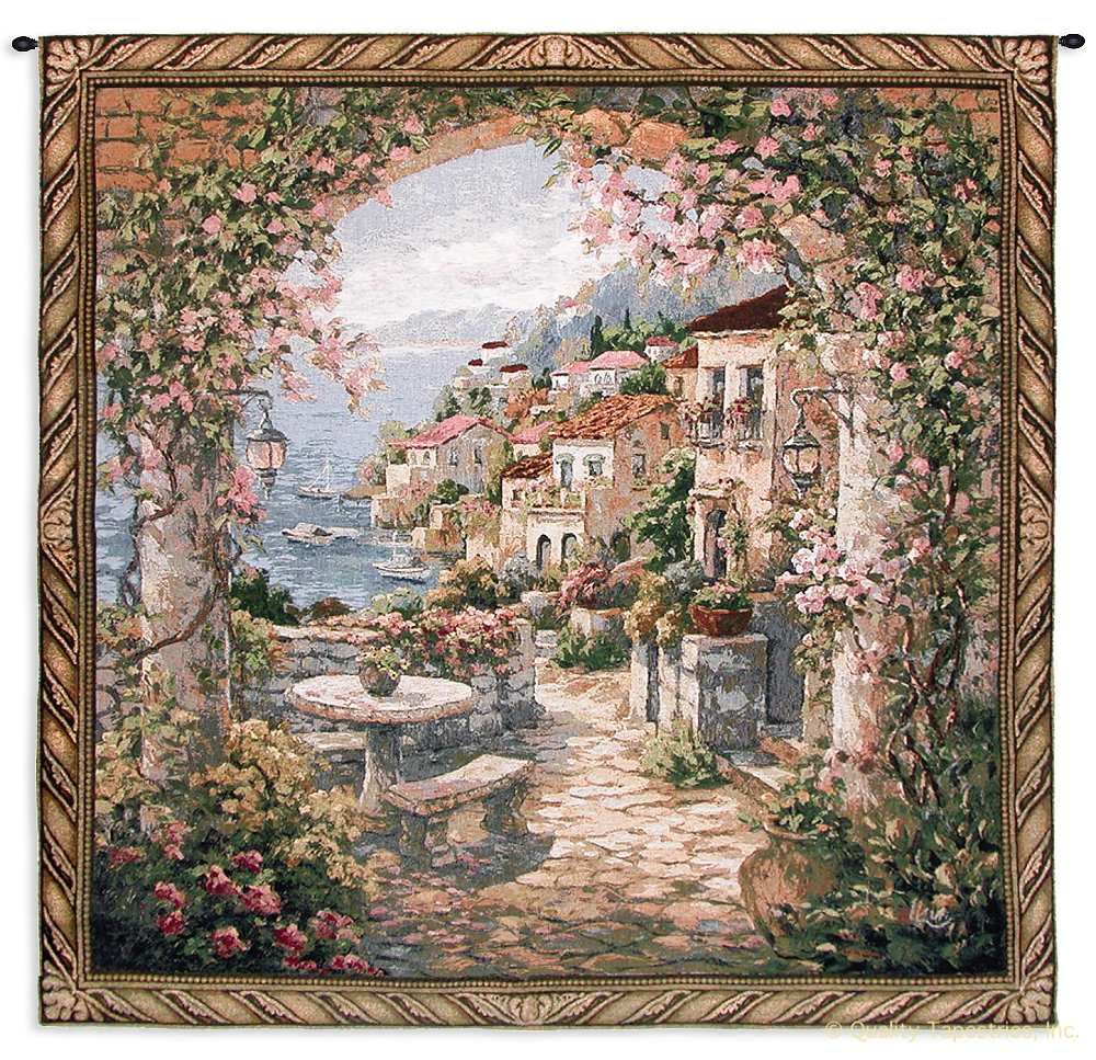 Seaview Hideaway II Wall Tapestry C-1393, 1393-Wh, 1393C, 1393Wh, 50-59Inchestall, 50-59Incheswide, 53H, 53W, Art, Beach, Blue, Brown, Carolina, USAwoven, Coast, Coastal, Cotton, Estate, Europe, European, Group, Hanging, Hideaway, Home, Ii, Ocean, Scene, Sea, Seaview, Square, Tapestries, Tapestry, View, Wall, White, Woven, tapestries, tapestrys, hangings, and, the