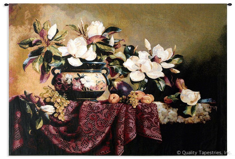 Southern Still Life Wall Tapestry C-1498, 1498-Wh, 1498C, 1498Wh, 30-39Inchestall, 38H, 50-59Incheswide, 53W, Art, Carolina, USAwoven, Cotton, Dark, Fruit, Gold, Grapes, Green, Hanging, Horizontal, Life, Old, Purple, Southern, Still, Tapestries, Tapestry, Wall, World, Woven, tapestries, tapestrys, hangings, and, the
