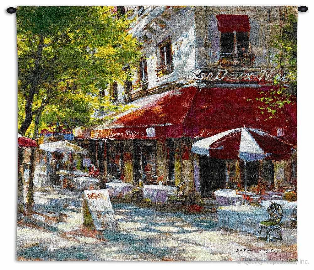 Corner Cafe II Wall Tapestry C-1602, 1602-Wh, 1602C, 1602Wh, 50-59Inchestall, 50-59Incheswide, 53H, 53W, Cafe, Carolina, USAwoven, Cityscape, Corner, European, Ii, Red, Square, Tapestry, Wall, White, tapestries, tapestrys, hangings, and, the