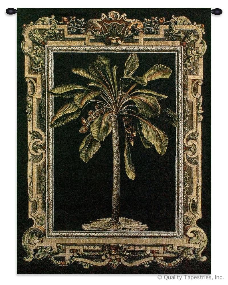 Palm Tree Masterpiece I Wall Tapestry C-1685, 1685-Wh, 1685C, 1685Wh, 30-39Incheswide, 38W, 50-59Inchestall, 53H, Art, Black, Border, Carolina, USAwoven, Cotton, Green, Group, Hanging, I, Masterpiece, Old, Palm, Tall, Tapestries, Tapestry, Tree, Tropical, Vertical, Vintage, Wall, World, Woven, tapestries, tapestrys, hangings, and, the