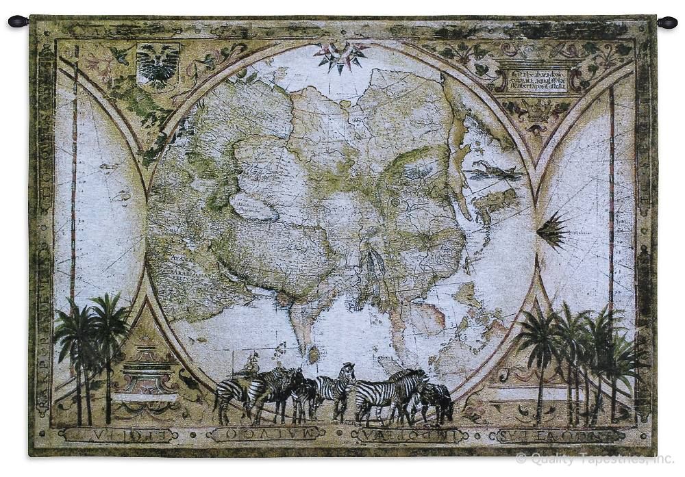 Old World Vintage Map Pangaea Wall Tapestry C-1713, 1713-Wh, 1713C, 1713Wh, 40-49Inchestall, 40H, 50-59Incheswide, 53W, Ancient, Antique, Art, S, Brown, Carolina, USAwoven, Cotton, Famous, Grande, Hanging, Hemisphere, Hemispheres, Horizontal, Map, Maps, Old, Olde, Pangaea, Pangea, Seller, Tapestries, Tapestry, Tropical, Vintage, Wall, World, Woven, Woven, Zebras, tapestries, tapestrys, hangings, and, the