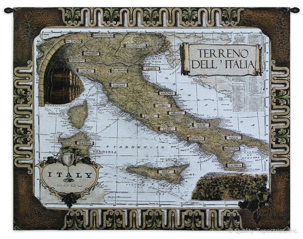 Map of Italy Wine Country Wall Tapestry C-1831, 1831-Wh, 1831C, 1831Wh, 40-49Inchestall, 42H, 50-59Incheswide, 53W, Antique, Art, Ashley, Brown, Carolina, USAwoven, Cotton, Country, Grande, Hanging, Hemisphere, Hemispheres, Horizontal, Italian, Italy, Map, Maps, Of, Old, Olde, Pangea, Tapestries, Tapestry, Vintage, Wall, Wine, World, Woven, tapestries, tapestrys, hangings, and, the