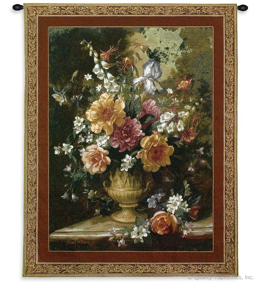 Natures Glory IV Floral Wall Tapestry C-1853, 1853-Wh, 1853C, 1853Wh, 40-49Incheswide, 42W, 50-59Inchestall, 53H, Art, Botanical, Bouquet, Carolina, USAwoven, Cotton, Floral, Flower, Flowers, Glory, Green, Group, Hanging, Iv, Life, NatureS, Of, Pedals, Still, Tapestries, Tapestry, Vertical, Wall, Woven, Yellow, tapestries, tapestrys, hangings, and, the
