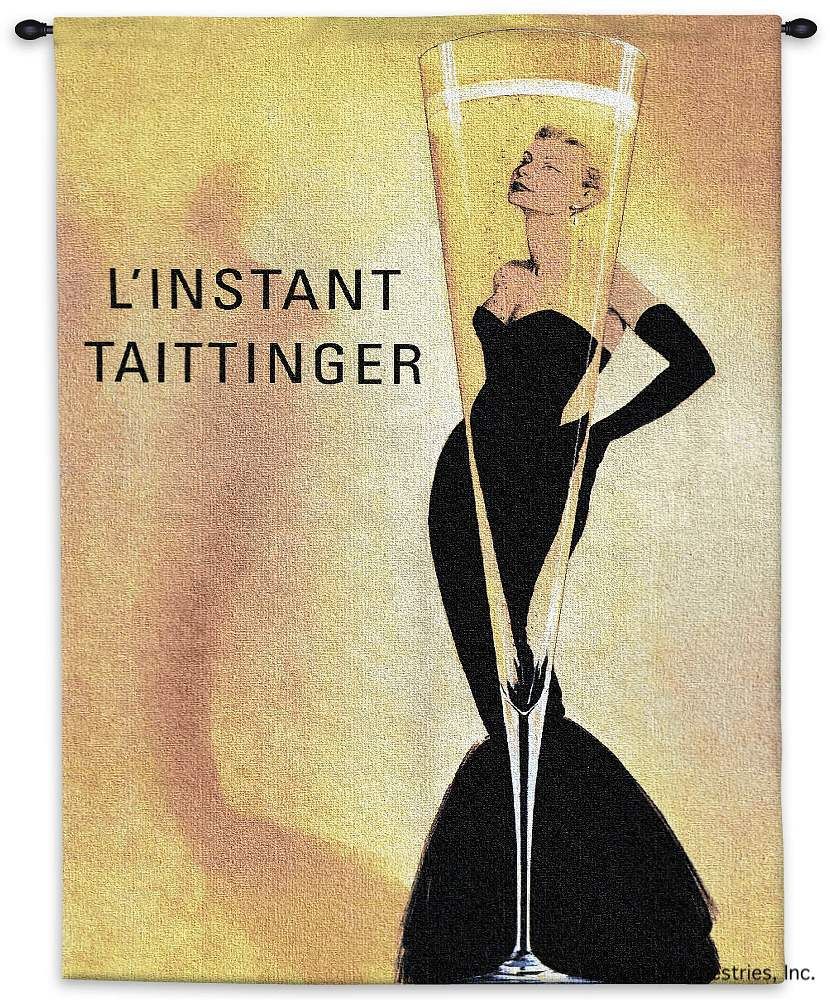 Taittinger Champagne Wall Tapestry C-2180, 2180-Wh, 2180C, 2180Wh, 30-39Incheswide, 36W, 50-59Inchestall, 53H, Ad, Advertisement, Advertisements, Alcohol, Ancient, Antique, Art, Black, Carolina, USAwoven, Champagne, Cotton, Famous, Gold, Hanging, Old, Olde, Poster, Posters, Spirits, Taittinger, Tapestries, Tapestry, Vertical, Vineyard, Vintage, Wall, Wine, Woven, Yellow, tapestries, tapestrys, hangings, and, the