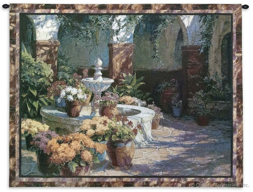 La Fuente Seca Wall Tapestry C-2237, Carolina, USAwoven, Tapestry, Floral, Garden, Yellow, Cream, Brown, 50-59Incheswide, 40-49Inchestall, Horizontal, Cotton, Woven, Wall, Hanging, Tapestries, tapestries, tapestrys, hangings, and, the, mission