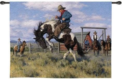 Rough Start Wall Tapestry C-2328, Carolina, USAwoven, Tapestry, Southwestern, Blue, Green, Horse, Cowboys, 30-39Incheswide, 10-29Inchestall, Horizontal, Cotton, Woven, Wall, Hanging, Tapestries, tapestries, tapestrys, hangings, and, the