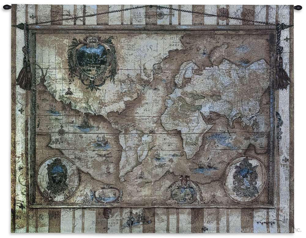Vintage Style Old World Map Wall Tapestry C-2347, 2347-Wh, 2347C, 2347Wh, 40-49Inchestall, 40H, 50-59Incheswide, 53W, Ancient, Antique, Art, Beige, S, Brown, Carolina, USAwoven, Cotton, Famous, Grande, Hanging, Hemisphere, Hemispheres, Horizontal, Light, Map, Maps, Old, Olde, Pangea, Seller, Style, Tapestries, Tapestry, Vintage, Wall, World, Woven, Woven, tapestries, tapestrys, hangings, and, the