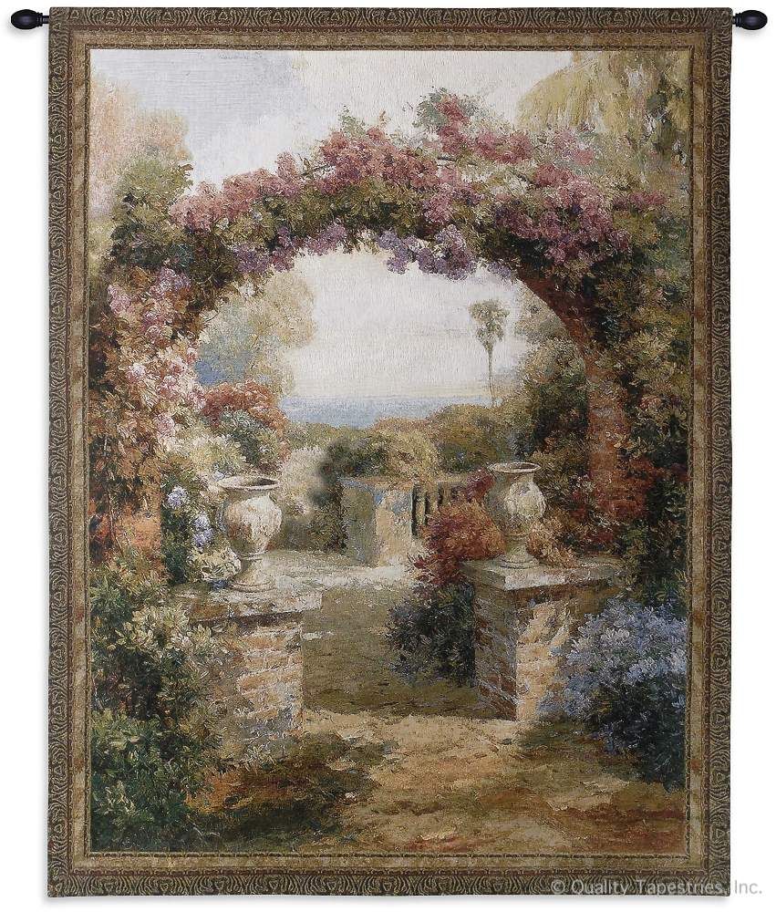 Flowered Arch Wall Tapestry C-2756, 2756-Wh, 2756C, 2756Wh, 40-49Incheswide, 42W, 50-59Inchestall, 53H, Arch, Art, Botanical, Brick, Brown, Carolina, USAwoven, Cotton, Erope, Europe, European, Eurupe, Floral, Flower, Flowered, Flowers, Hanging, Pedals, Pink, Tapestries, Tapestry, Urope, Vertical, Wall, Woven, tapestries, tapestrys, hangings, and, the