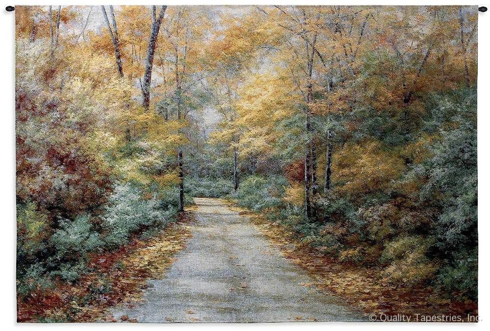 Autumn Trees Country Road Wall Tapestry C-2827, 2827-Wh, 2827C, 2827Wh, 30-39Inchestall, 37H, 50-59Incheswide, 53W, Art, Autumn, Botanical, Carolina, USAwoven, Cotton, Country, Floral, Flower, Flowers, Green, Hanging, Horizontal, Pedals, Road, Tapestries, Tapestry, Trees, Wall, Woven, Bestseller, tapestries, tapestrys, hangings, and, the