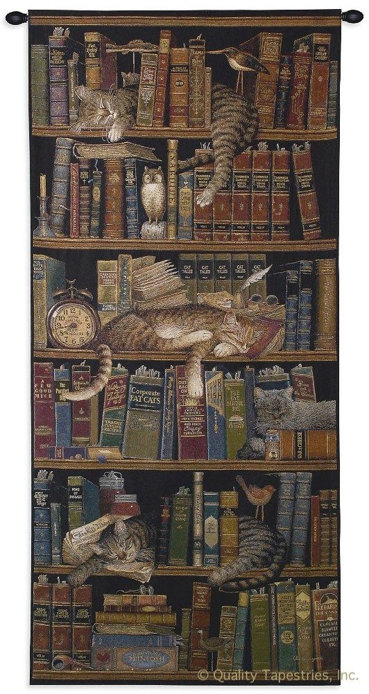 Classic Tails Library Cats Wall Tapestry C-2875M, 10-29Incheswide, 2732-Wh, 2732C, 2732Wh, 27W, 2875-Wh, 2875C, 2875Cm, 2875Wh, 30-39Incheswide, 36W, 50-59Inchestall, 55H, 70-79Inchestall, 75H, Animal, Animals, Art, S, Book, Books, Brown, Carolina, USAwoven, Cats, Classic, Cotton, Dark, English, Hanging, Library, Long, Narrow, Panel, Seller, Sleeping, Tails, Tall, Tapastry, Tapestries, Tapestry, Tapistry, Top50, Vertical, Wall, Woven, Woven, Bestseller, tapestries, tapestrys, hangings, and, the