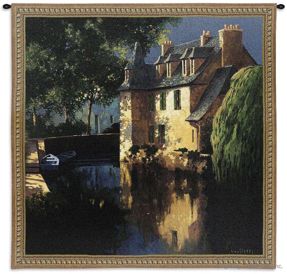 Little Canal Annecy Wall Tapestry C-2882, Carolina, USAwoven, Tapestry, Coastal, Homes, Yellow, Green, Blue, 50-59Incheswide, 50-59Inchestall, Square, Cotton, Woven, Wall, Hanging, Tapestries, tapestries, tapestrys, hangings, and, the