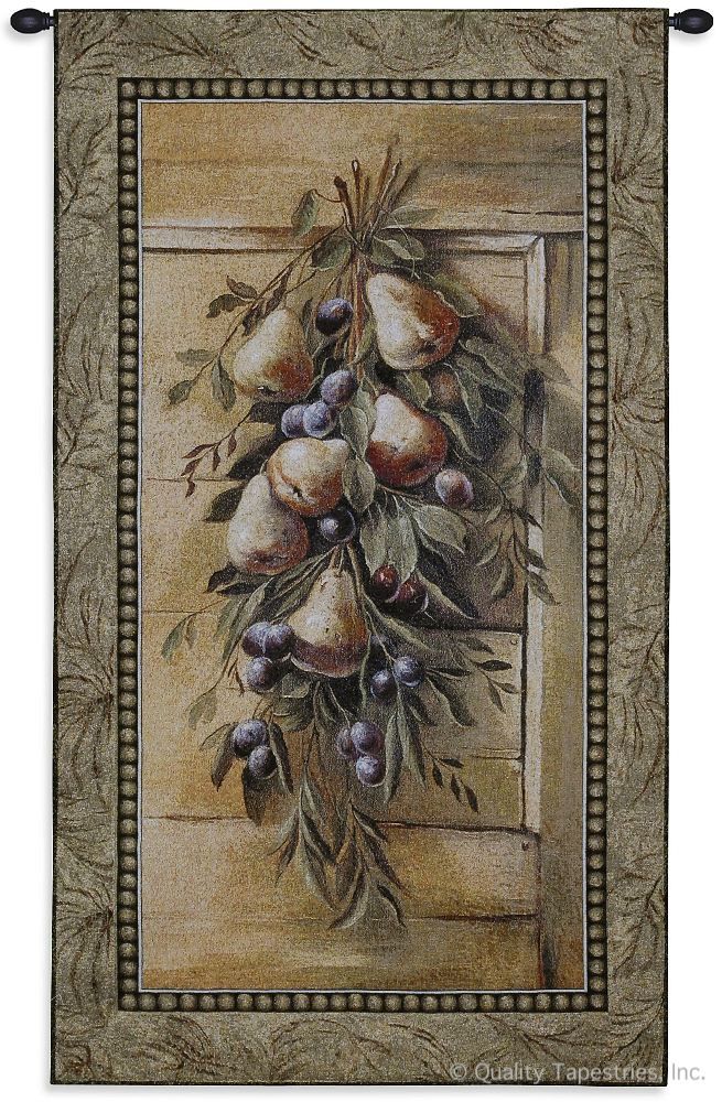 Poetic Pears Wall Tapestry C-2924, Carolina, USAwoven, Tapestry, Still, Life, Brown, Beige, Pears, Grapes, Fruit, 10-29Incheswide, 40-49Inchestall, Vertical, Cotton, Woven, Wall, Hanging, Tapestries, tapestries, tapestrys, hangings, and, the