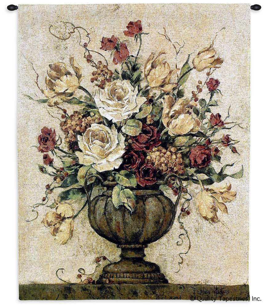 Reflections II Floral Wall Tapestry C-2989, 10-29Incheswide, 26W, 2989-Wh, 2989C, 2989Wh, 30-39Inchestall, 32H, Art, Botanical, Bouquet, Brown, Carolina, USAwoven, Cotton, Floral, Flower, Flowers, Group, Hanging, Ii, In, Of, Pedals, Reflections, Tapestries, Tapestry, Urn, Vertical, Wall, Woven, tapestries, tapestrys, hangings, and, the