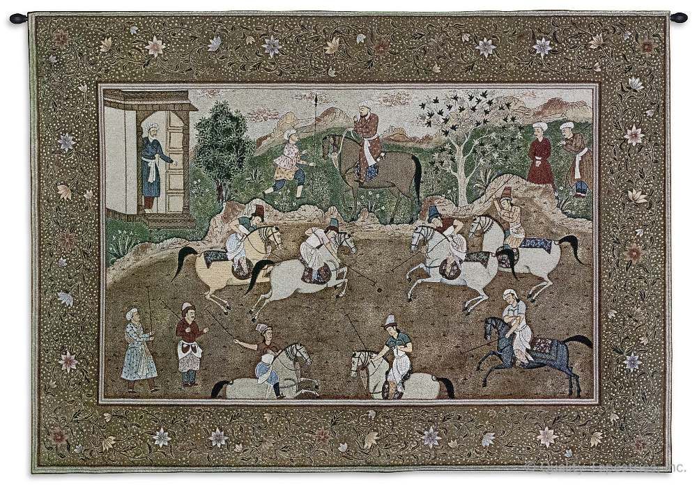 Polo Match Wall Tapestry C-3103, Carolina, USAwoven, Tapestry, Oriental, Animal, Brown, Green, Horses, 50-59Incheswide, 30-39Inchestall, Horizontal, Cotton, Woven, Wall, Hanging, Tapestries, tapestries, tapestrys, hangings, and, the