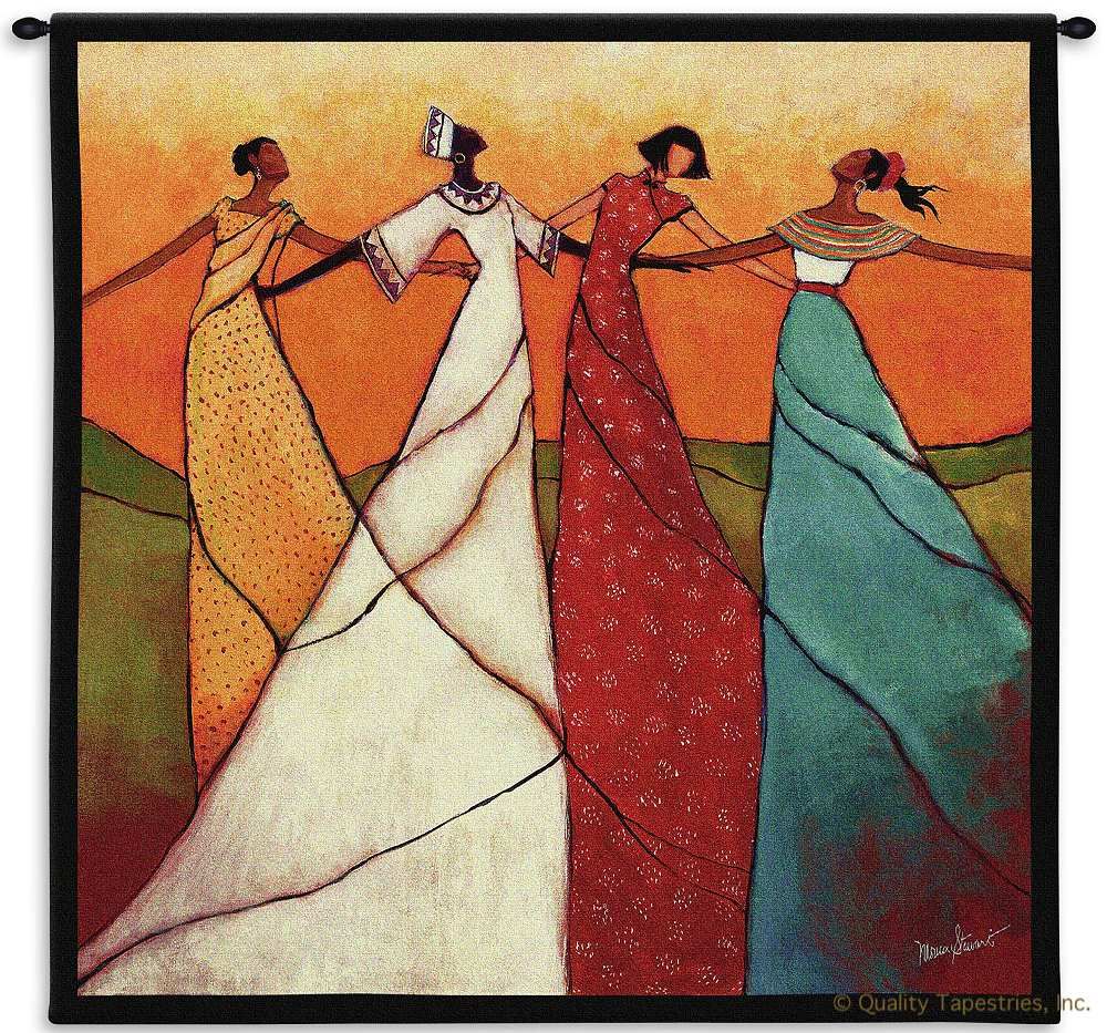 Unity Women of Color Wall Tapestry C-3577, 3577-Wh, 3577C, 3577Wh, 50-59Inchestall, 50-59Incheswide, 53H, 53W, Art, Black, Blue, Carolina, USAwoven, Color, Cotton, Folks, Green, Hanging, Lady, Man, Mixed, Of, Orange, People, Person, Persons, Red, Square, Tapestries, Tapestry, Unity, Wall, White, Woman, Women, Woven, Yellow, tapestries, tapestrys, hangings, and, the