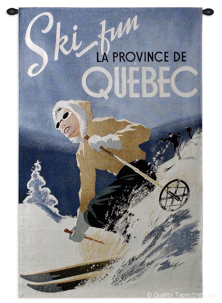 Ski Quebec Wall Tapestry C-3646, 30-39Incheswide, 33W, 3646-Wh, 3646C, 3646Wh, 50-59Inchestall, 53H, Ad, Advertisement, Advertisements, Ancient, Antique, Art, Ashley, Blue, Canada, Canadian, Carolina, USAwoven, Cotton, Famous, Hanging, Old, Olde, Poster, Posters, Quebec, Ski, Skiing, Snow, Tapestries, Tapestry, Travel, Vertical, Vintage, Wall, White, Woven, tapestries, tapestrys, hangings, and, the