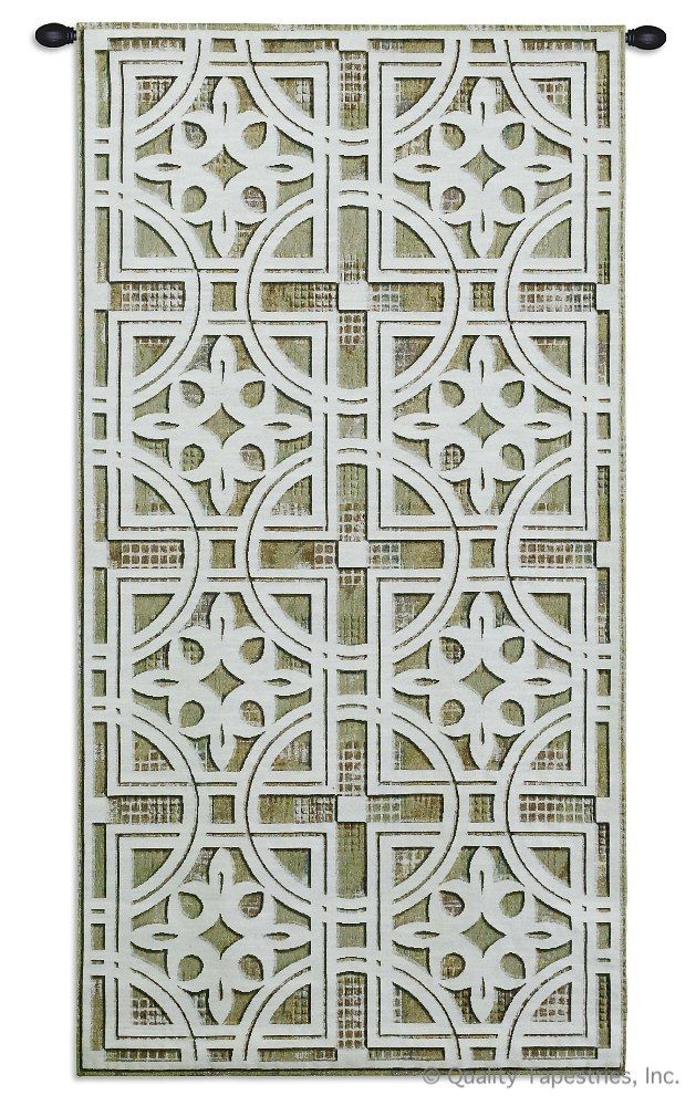 Fretwork Design Wall Tapestry C-3675, 10-29Incheswide, 26W, 3675-Wh, 3675C, 3675Wh, 50-59Inchestall, 50H, Art, Beige, Brown, Carolina, USAwoven, Complex, Cotton, Cream, Design, Designs, Fretwork, Hanging, Intricate, Panel, Pattern, Patterns, Shapes, Tapestries, Tapestry, Textile, Vertical, Wall, White, Woven, tapestries, tapestrys, hangings, and, the