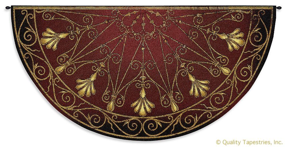 Half Moon Motif Wall Tapestry C-3704, 10-29Inchestall, 27H, 3704-Wh, 3704C, 3704Wh, 50-59Incheswide, 53W, Art, Carolina, USAwoven, Complex, Cotton, Design, Designs, Gold, Half, Hanging, Horizontal, Intricate, Moon, Motif, Panel, Pattern, Patterns, Red, Scrollwork, Shapes, Tapestries, Tapestry, Textile, Wall, Woven, tapestries, tapestrys, hangings, and, the