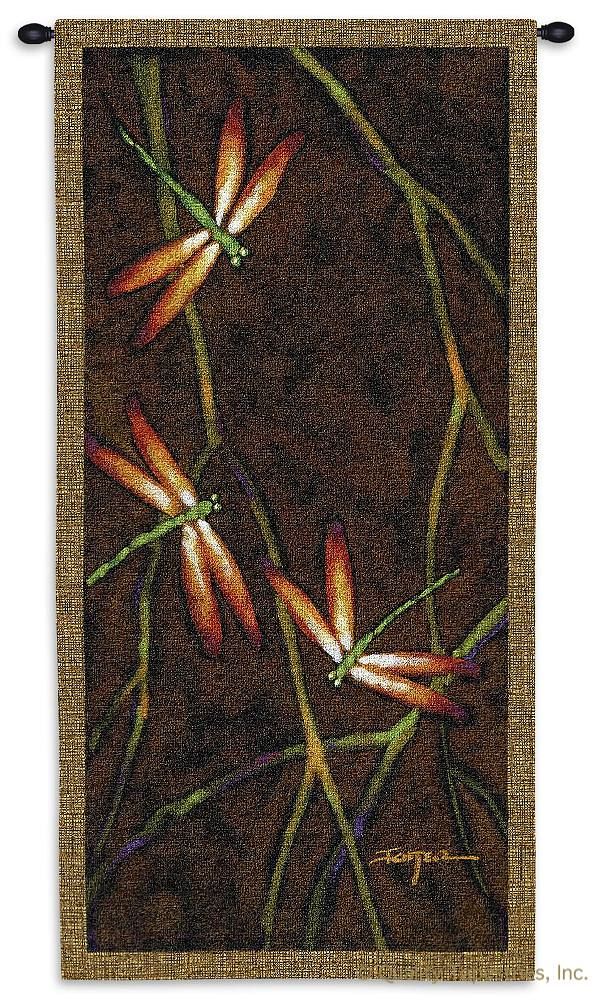 Dragonfly October Song I Wall Tapestry C-4029, 10-29Incheswide, 27W, 4029-Wh, 4029C, 4029Wh, 50-59Inchestall, 53H, Art, Asia, Asian, Brown, Carolina, USAwoven, Chinese, Cotton, Dark, Dragonflies, Dragonfly, Group, Hanging, I, Japanese, October, Orient, Oriental, Song, Tapestries, Tapestry, Vertical, Wall, Woven, tapestries, tapestrys, hangings, and, the