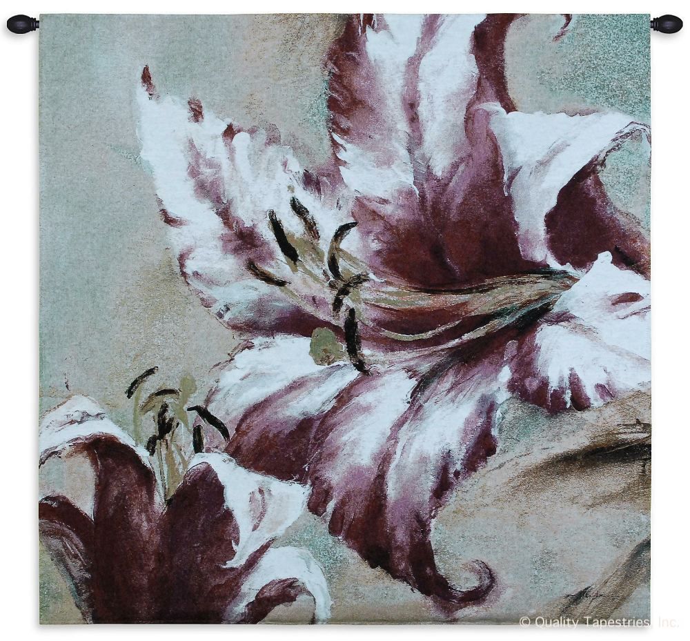 Blooming Lily Wall Tapestry C-4033, 40-49Inchestall, 40-49Incheswide, 4033-Wh, 4033C, 4033Wh, 44H, 44W, Art, Blooming, Botanical, Carolina, USAwoven, Cotton, Floral, Flower, Flowers, Green, Hanging, Lilies, Lily, Pedals, Pink, Square, Tapestries, Tapestry, Wall, Woven, tapestries, tapestrys, hangings, and, the