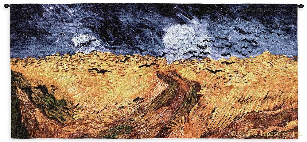 Van Gogh Wheatfield With Crows Wall Tapestry C-4110, 10-29Inchestall, 26H, 4110-Wh, 4110C, 4110Wh, 50-59Incheswide, 54W, Abstract, Art, Artist, Blue, Carolina, USAwoven, Contemporary, Cotton, Crows, Field, Gogh, Gold, Hanging, Horizontal, Modern, Painting, Panel, Purple, Tapastry, Tapestries, Tapestry, Tapistry, Van, Vincent, Wall, Wheat, Wheatfield, With, Woven, tapestries, tapestrys, hangings, and, the