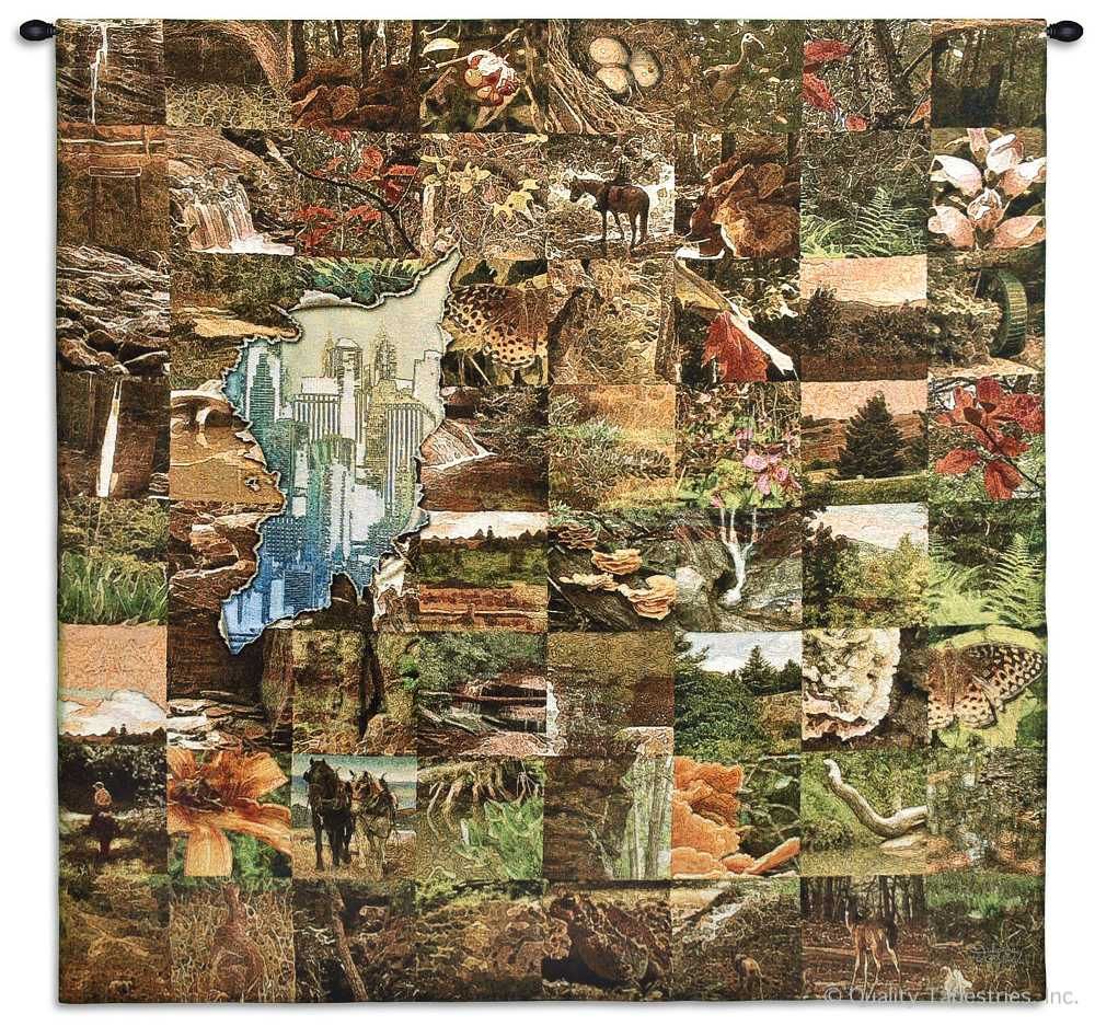 Nature Collage Wall Tapestry C-4791, 4791-Wh, 4791C, 4791Wh, 50-59Inchestall, 50-59Incheswide, 50H, 52W, Animal, Animals, Art, Brown, Carolina, USAwoven, Collage, Cotton, Hanging, Nature, Of, Small, Square, Squares, Tapastry, Tapestries, Tapestry, Tapistry, Wall, Woven, tapestries, tapestrys, hangings, and, the