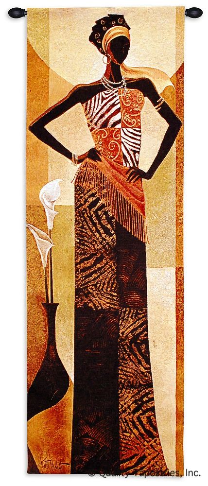 Modern African Woman II Wall Tapestry C-5796, 10-29Incheswide, 16W, 40-49Inchestall, 48H, 5796-Wh, 5796C, 5796Wh, Abstract, Africa, African, Art, Black, Carolina, USAwoven, Contemporary, Cotton, Folks, Group, Hanging, Ii, Lady, Long, Man, Modern, Orange, Panel, People, Person, Persons, Tall, Tapastry, Tapestries, Tapestry, Tapistry, Vertical, Wall, Woman, Women, Woven, tapestries, tapestrys, hangings, and, the