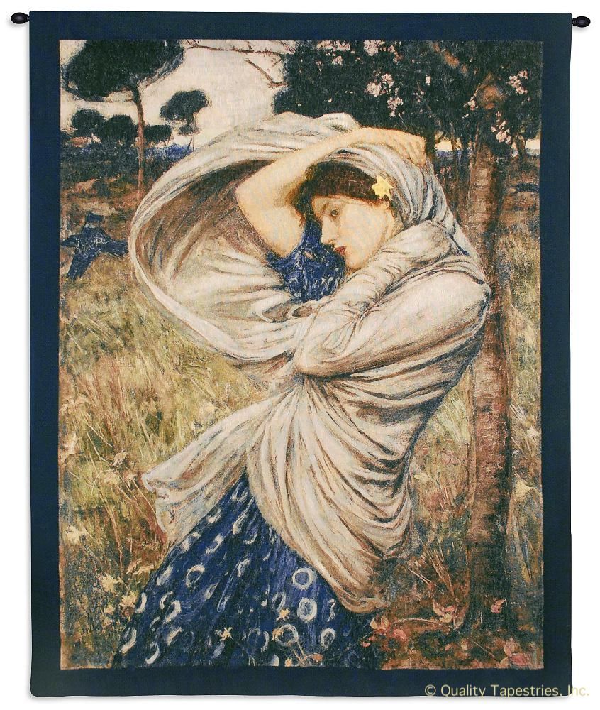 Boreas Girl Wall Tapestry C-5812, 40-49Incheswide, 40W, 50-59Inchestall, 53H, 5812-Wh, 5812C, 5812Wh, Art, Blue, Boreas, Carolina, USAwoven, Cotton, Field, Girl, Hanging, In, Other, Spring, Tapestries, Tapestry, Vertical, Wall, Wind, Woman, Woven, tapestries, tapestrys, hangings, and, the