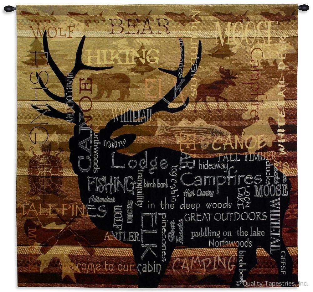 Natures Calling Rustic Lodge Wall Tapestry C-6121, 50-59Inchestall, 50-59Incheswide, 51H, 53W, 6121-Wh, 6121C, 6121Wh, Animal, Antler, Art, Beer, Brown, Cabin, Calling, Campfires, Camping, Carolina, USAwoven, Cotton, Deer, Elk, Fishing, Hanging, Hiking, Hunting, Lodge, Moose, Mountain, Natures, New, Rustic, Square, Tapestries, Tapestry, Tapistry, Wall, Western, Wolf, Woven, tapestries, tapestrys, hangings, and, the
