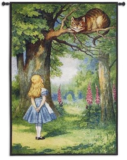 Alice in Wonderland Wall Tapestry C-6149, 30-39Incheswide, 31W, 40-49Inchestall, 44H, 6149-Wh, 6149C, 6149Wh, Alice, Art, Carolina, USAwoven, Cat, Cheshire, Child, Childrens, Cotton, Fairytale, Girl, Girls, Green, Hanging, In, Kid, New, Other, Tapestries, Tapestry, Tapistry, Tree, Trees, Vertical, Wall, Wonderland, Woven, tapestries, tapestrys, hangings, and, the