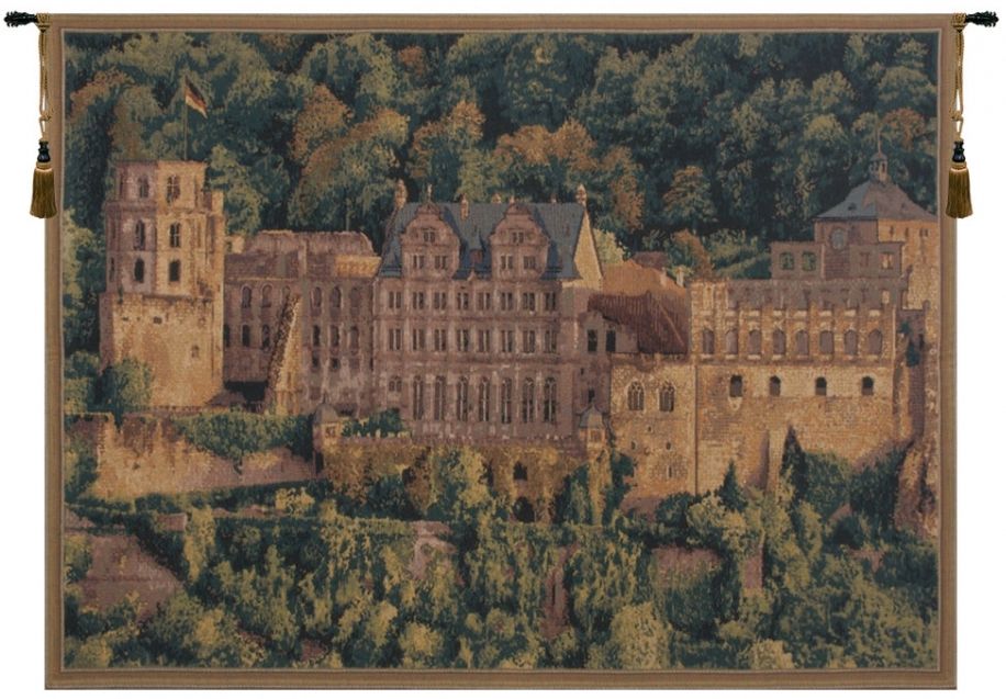Heidelberg Castle Belgian Wall Tapestry W-1650, 10-29Inchestall, 29H, 40-49Incheswide, 40W, Art, Belgian, Brown, Castle, Chateau, Cotton, Europe, European, France, French, Grande, Green, Hanging, Hiedelberg, Horizontal, Medieval, Of, Old, Olde, Palace, Tapastry, Tapestries, Tapestry, Tapistry, Wall, World, Woven, Belgianwoven, Europeanwoven, tapestries, tapestrys, hangings, and, the, Hiedelberg