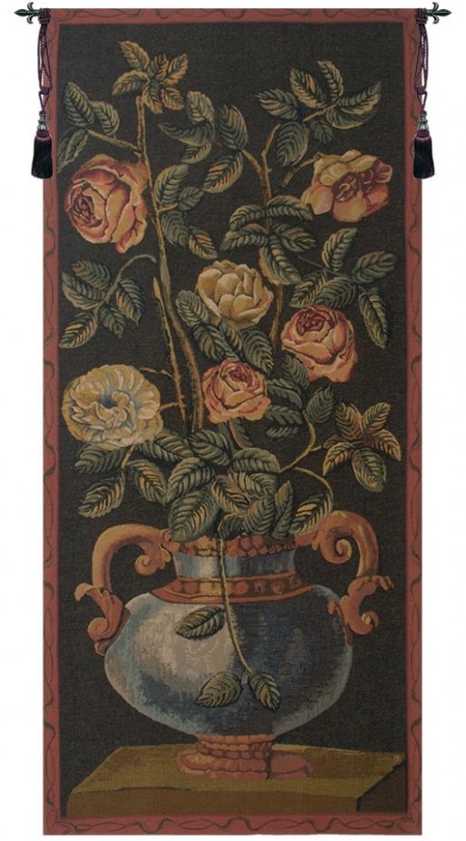 Roses Belgian Wall Tapestry W-1683, 10-29Incheswide, 21W, 30-39Incheswide, 32W, 40-49Inchestall, 43H, 60-69Inchestall, 68H, Belgian, Border, Red, Roses, Tapestry, Vertical, Wall, Belgianwoven, Europeanwoven, tapestries, tapestrys, hangings, and, the, flowers, pot, potted, floral, red, tulips
