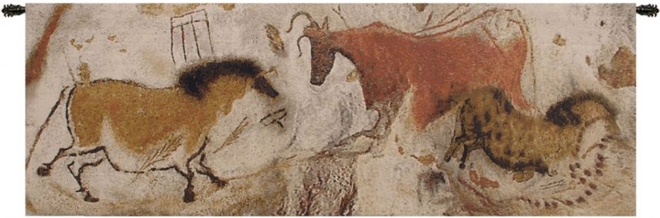 Lascaux Part Belgian Wall Tapestry W-1729, 10-29Inchestall, 21H, 60-69Incheswide, 61W, Belgian, Brown, Gray, Horizontal, Lascaux, Part, Tapestry, Wall, Belgianwoven, Europeanwoven, tapestries, tapestrys, hangings, and, the, wool