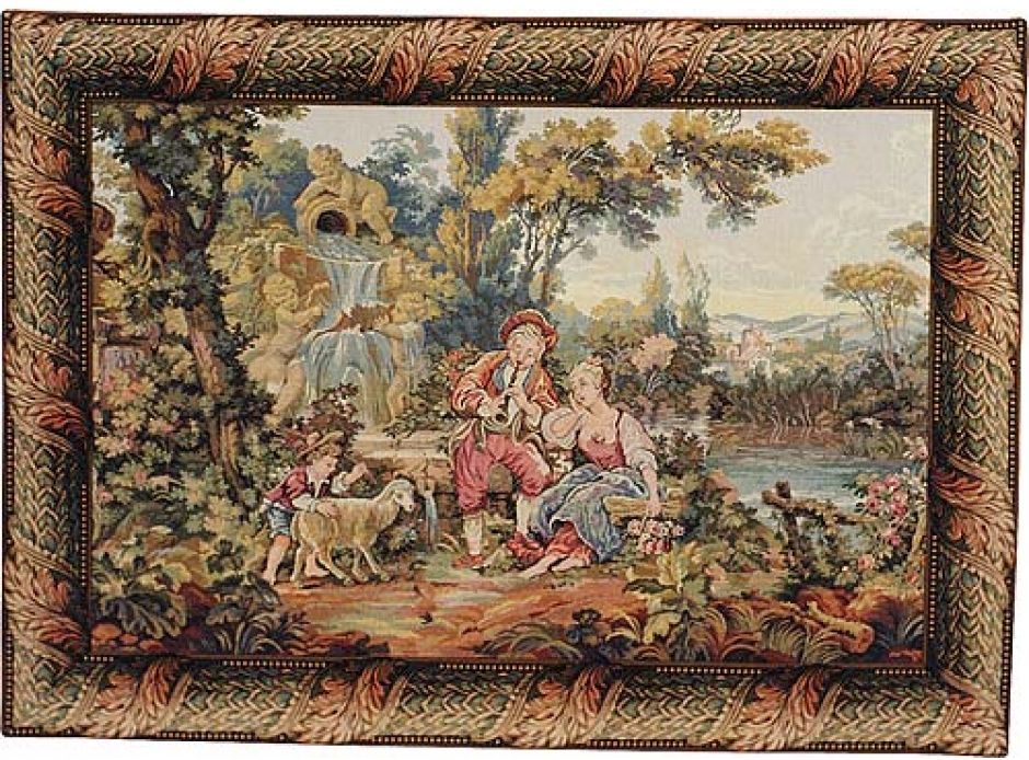Romantic Musical Interlude Italian Wall Tapestry pastoral, lake, mill, fountain, angels, tapestries, tapestrys, hangings, and, the, Renaissance, rennaisance, rennaissance, renaisance, renassance, renaissanse