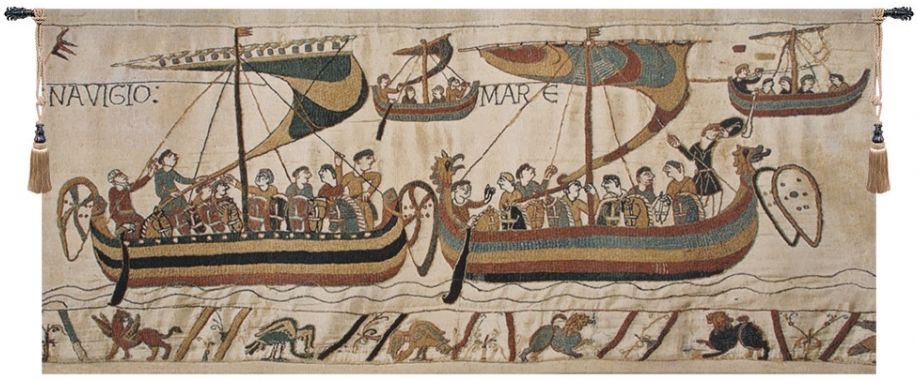 Bayeux Navigio Belgian Wall Tapestry W-3941, 10-29Inchestall, 14H, 16H, 26H, 30-39Inchestall, 30-39Incheswide, 32W, 35H, 38W, 60-69Incheswide, 61W, 80-99Incheswide, 83W, Bayeux, Belgian, Big, Cream, Horizontal, Large, Light, Navigio, Really, Tapestry, Wall, White, Belgianwoven, Europeanwoven, tapestries, tapestrys, hangings, and, the