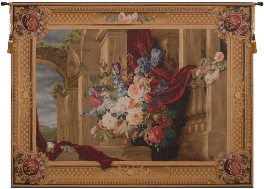 Bouquet Et Architecture Horizontal French Wall Tapestry border, still, life, floral