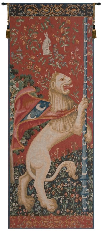 Portiere Lion French Wall Tapestry lady, and, the, unicorn, red