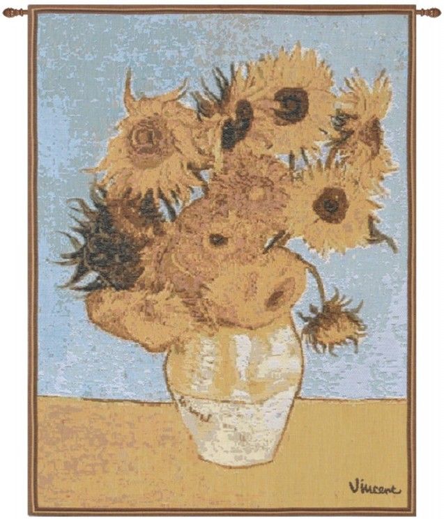 Van Gogh Sunflowers French Wall Tapestry W-5800, 10-29Inchestall, 10-29Incheswide, 18W, 25H, Abstract, Art, Blue, Cotton, Europe, European, Floral, France, French, Gogh, Gold, Grande, Hanging, Of, Old, Olde, Sunflowers, Tapastry, Tapestries, Tapestry, Tapistry, The, Van, Vertical, Wall, World, Woven, Yellow, Frenchwoven, Europeanwoven, tapestries, tapestrys, hangings, and, the