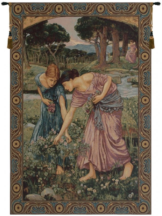 Gathering Rose Buds Italian Wall Tapestry Hanging, Tapestries, Woven, tapestries, tapestrys, hangings, and, the