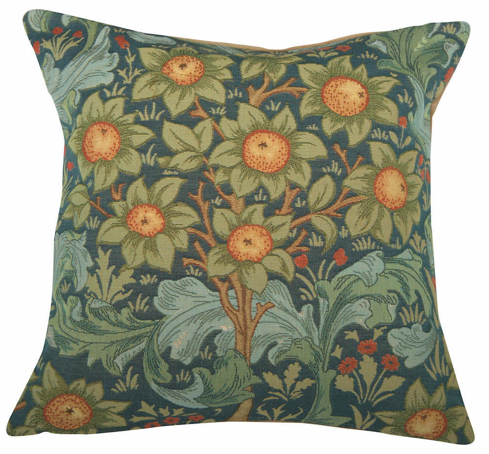 Orange Tree w/Arabesques Blue French Pillow Cover 