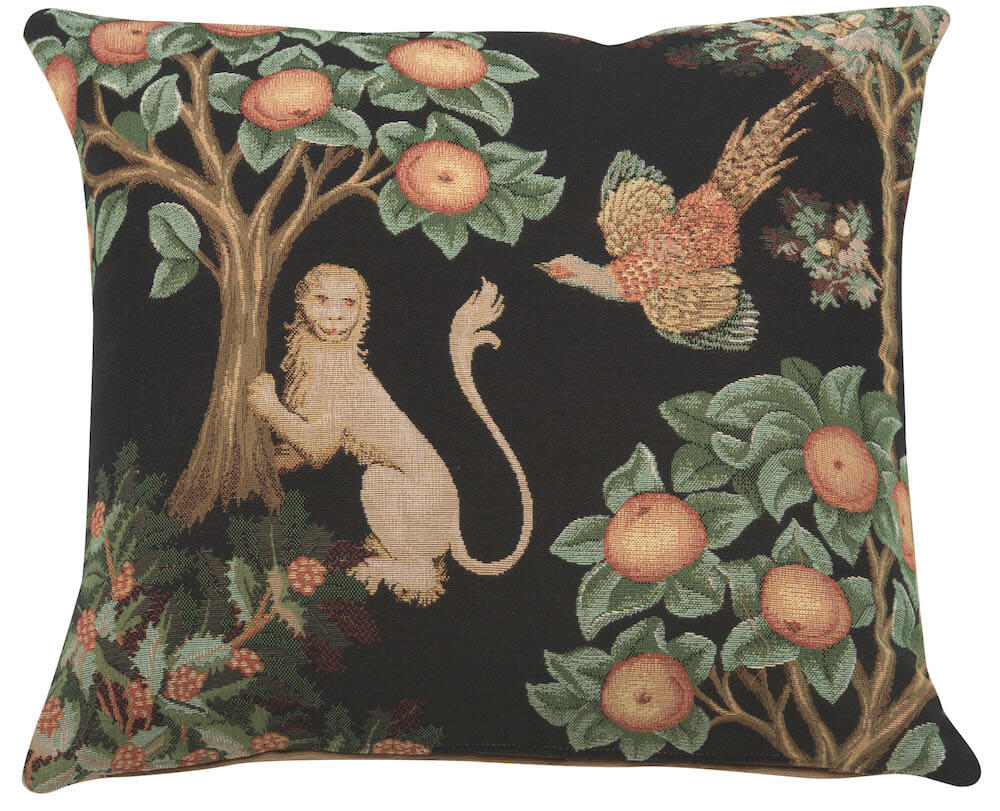 Lion and Pheasant Forest Black French Pillow Cover 