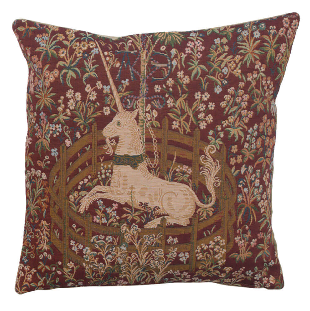 Licorne Captive In Red I French Pillow Cover 