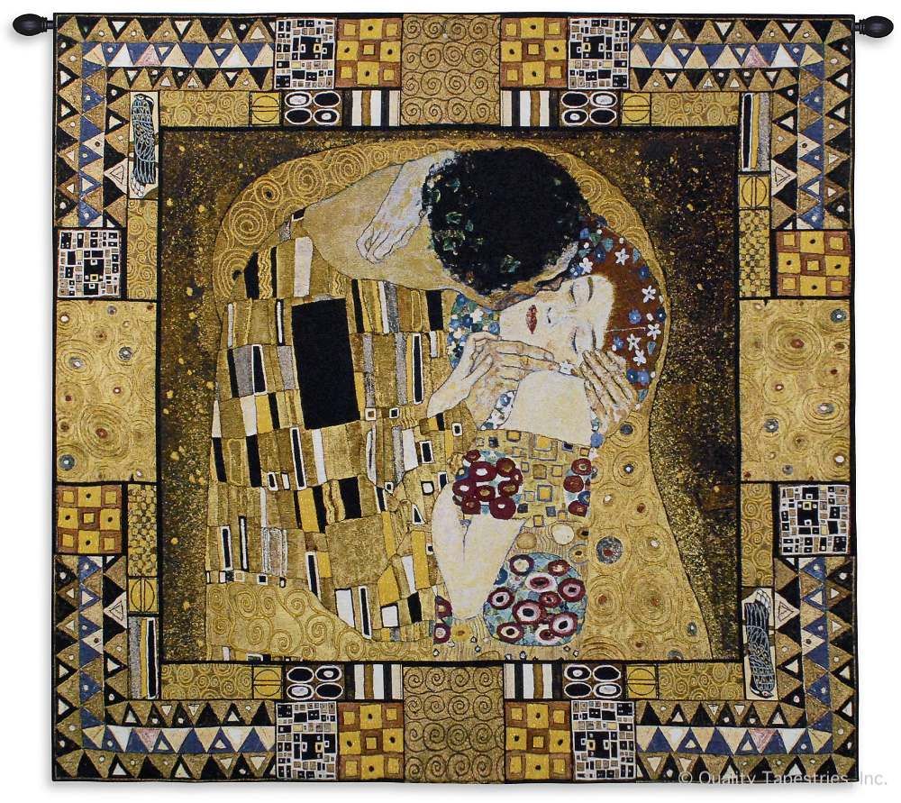 Gustav Klimt The Kiss Enclosed Wall Tapestry Abstract, Art, Brown, Carolina, USAwoven, Cotton, Elements, European, Famous, Gustav, Hanging, Kiss, Klimt, Large, People, Red, Tapastry, Tapestries, Tapestry, Tapistry, The, To, Vertical, Wall, Woven, tapestries, tapestrys, hangings, and, the, captured, encased