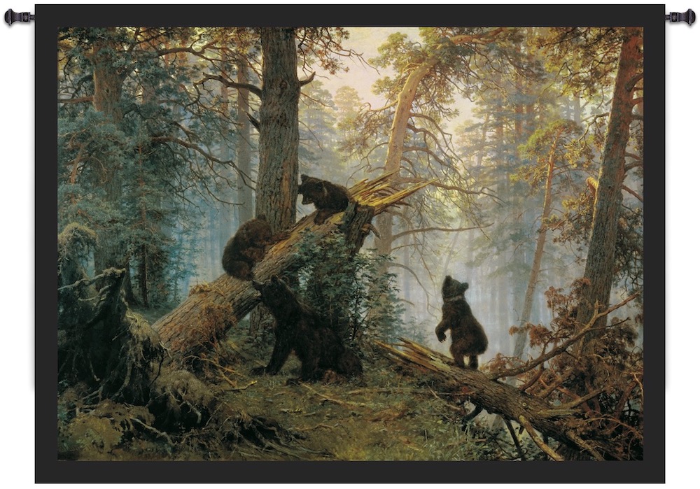 Morning in Pine Forest Wall Tapestry Hanging, Tapestries, Woven, bears, forest, trees, tapestries, tapestrys, hangings, and, the