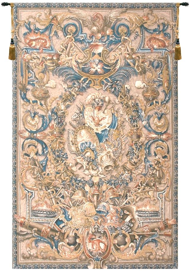Baroque Belgian Wall Tapestry door, fragment, W-1623, 10-29Inchestall, 114H, 30-39Incheswide, 37W, 50-59Inchestall, 50-59Incheswide, 55W, 57H, 70-79Incheswide, 72W, 80-99Inchestall, 82H, Belgian, Big, Blue, Feu, Gold, Large, Really, Tapestry, Vertical, Wall, Bestseller, Belgianwoven, Europeanwoven, tapestries, tapestrys, hangings, and, the, fue, fire, feu, coat, of, arms, Versailles Ornate